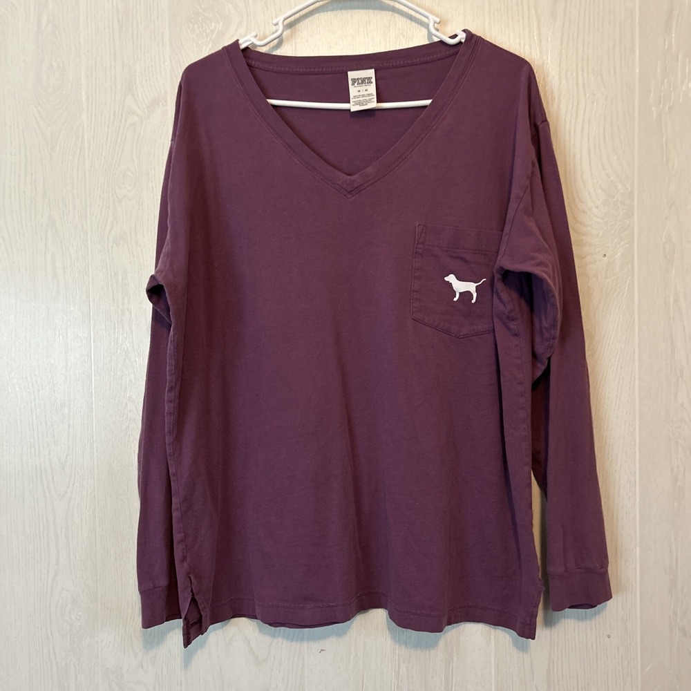 Victoria Secret Pink Medium Vintage V Neck Long Sleeve Top Plum